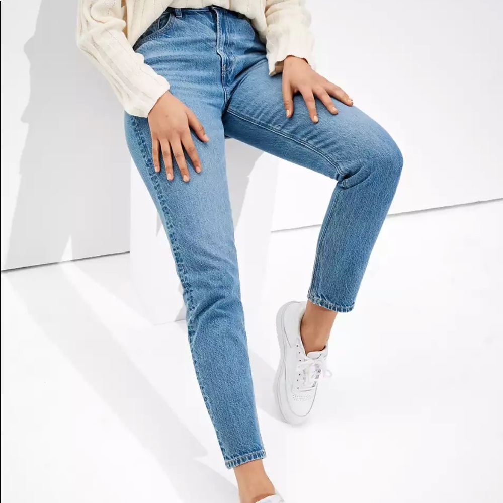 AE Mom Jeans high waisted with cuffed ankles